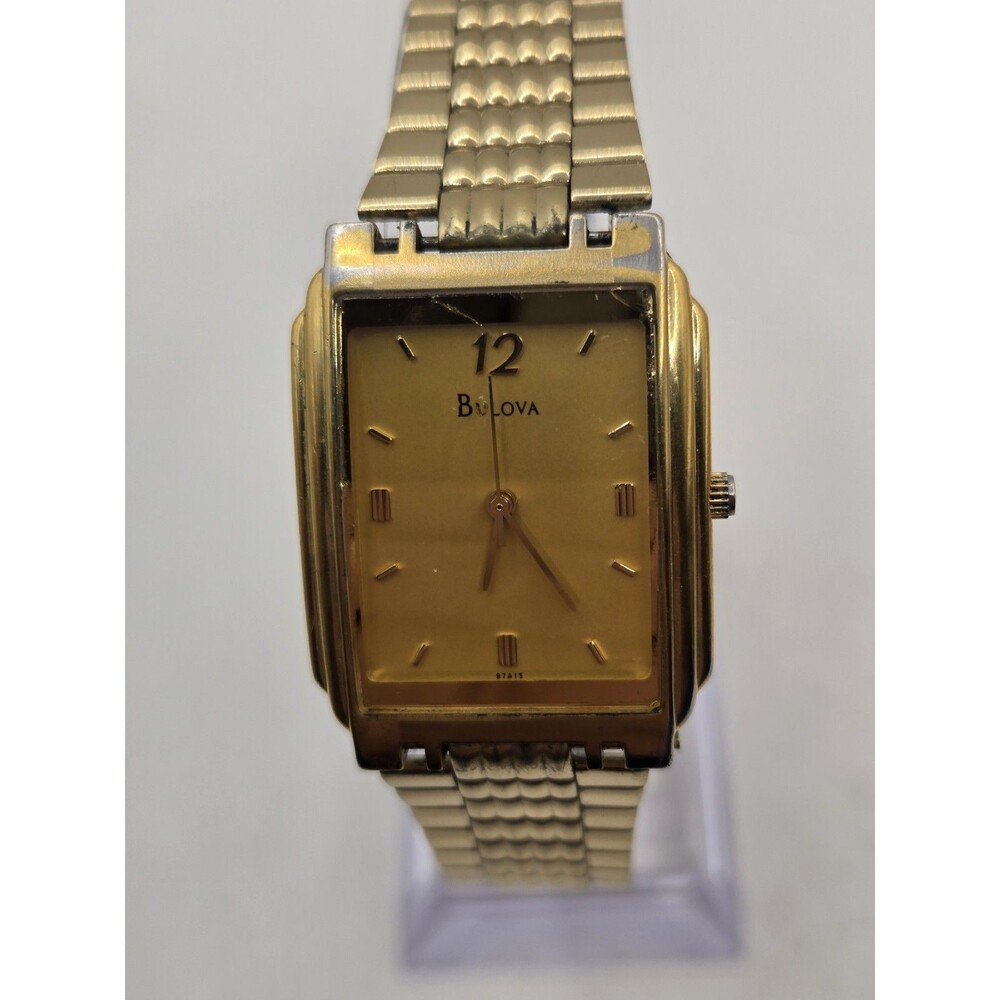 Bulova 1998 Gold 25.5mm Men's Tank Watch. Brand New 7.5" Band + Battery.